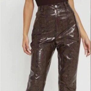 Pretty little Things- Brown faux leather snakeskin print cropped straight NEW